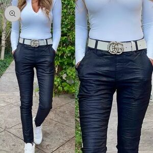 NWOT Bevy Flog Dafna Blue Snake Pull‎ On Pants Jeans, Size 25